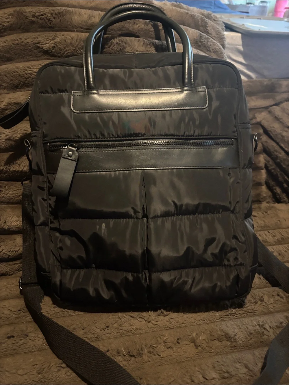 Mossimo Supply Co. Black Quilted Nylon Laptop Bag with Top Handles